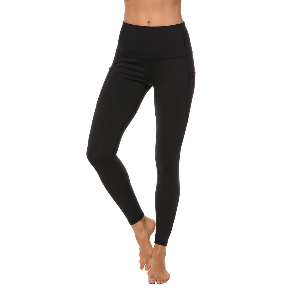 Изображение товара: Однотонные леггинсы с карманами, спортивные женские Стрейчевые леггинсы с высокой талией, дышащие женские штаны для йоги, леггинсы