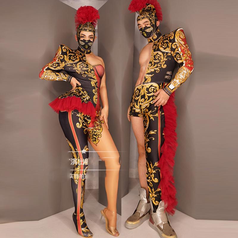 Изображение товара: Боди с винтажным принтом для мужчин и женщин, комбинезон для сцены и танцев, костюм для косплея, для Хэллоуина, ночного клуба, певицы, представлений, DWY4642