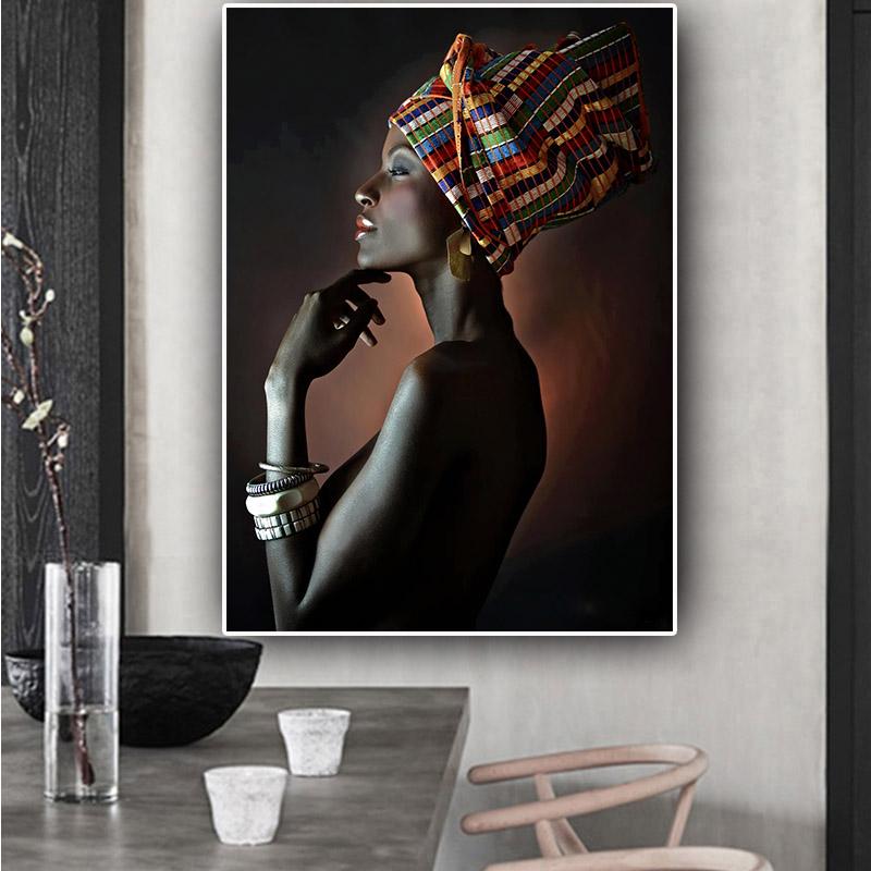 Изображение товара: Африканская Обнаженная Женская индийская повязка на голову портрет, холст, живопись плакаты и принты настенные художественные картины для гостиной домашний декор