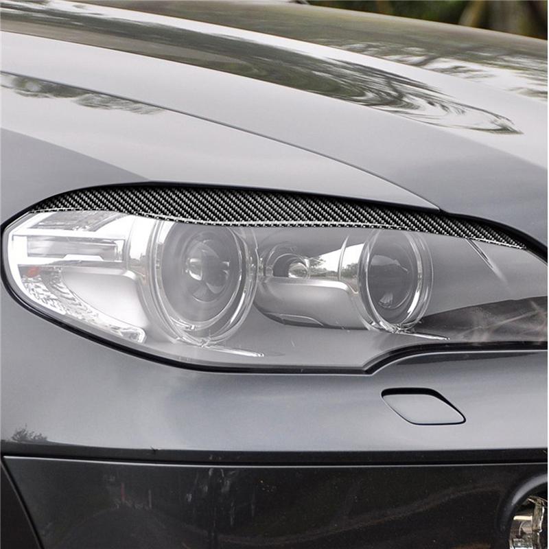 Изображение товара: 1 пара, Премиум мягкие наклейки из настоящего углеродного волокна для фар, век, бровей, декоративные аксессуары для BMW X5 E70 2010-2012