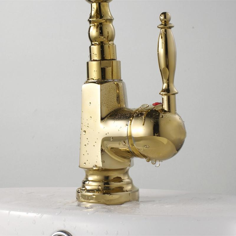 Изображение товара: Роскошный полированный золотой цвет, крепление на палубе, для ванной комнаты, для раковины, кран с одним отверстием/ручками, горячий и холодный смеситель, краны