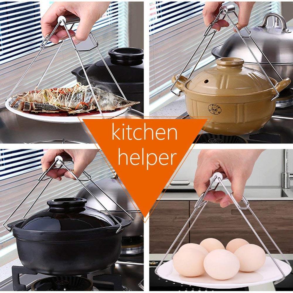 Изображение товара: Кухонные щипцы для готовки, универсальные кухонные складные горячие тарелки из нержавеющей стали, зажим для чаши, подъемник для горшков