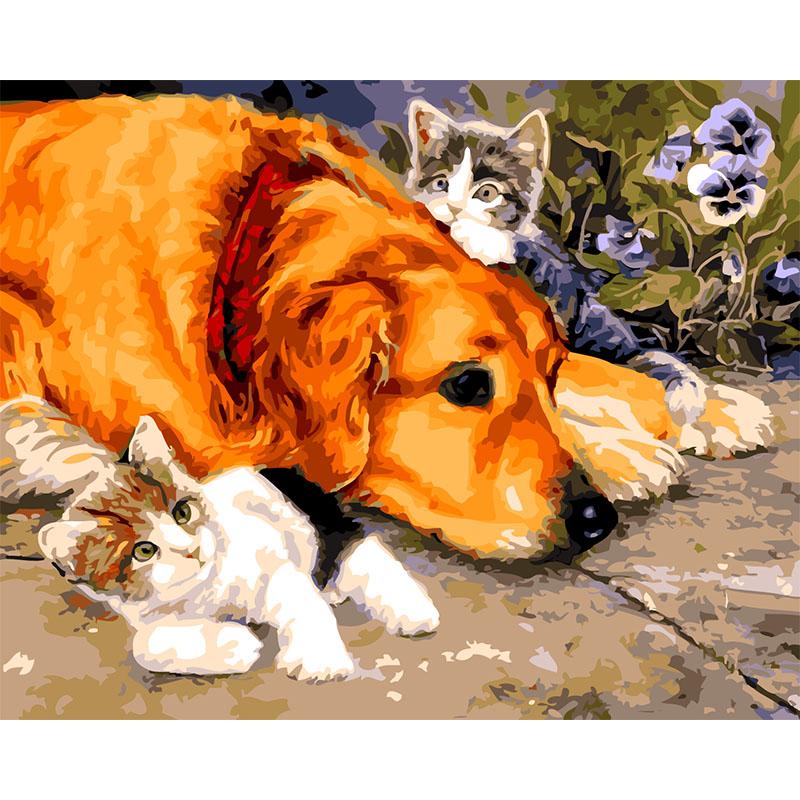 Изображение товара: Животные масляная живопись собака и кошка на холсте цветные акриловые краски ручной работы для взрослых Рисование по номерам Наборы для творчества декоративное искусство