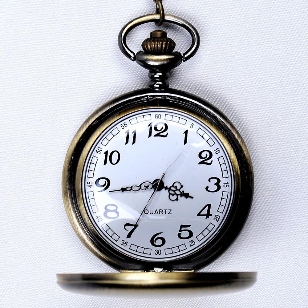 Изображение товара: 8087 серебряные карманные часы гладкие и Яркие модные ретро двухсторонние карманные часы с ожерельем карманные часы