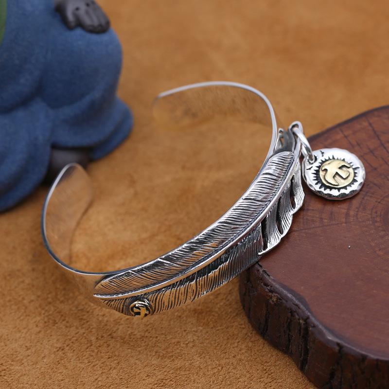 Изображение товара: Мужской и женский браслет из серебра 925 пробы, с перьями