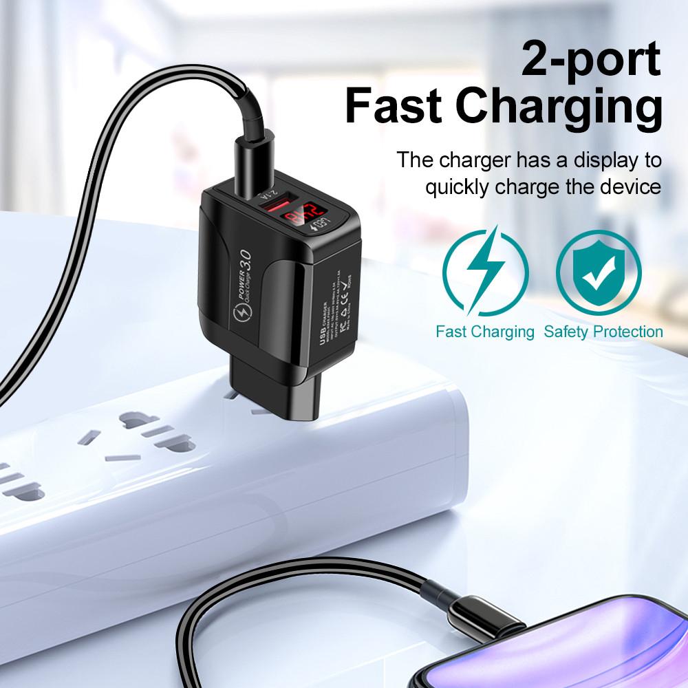 Изображение товара: Двойное зарядное устройство USB Quick Charge 3.0A портативный адаптер для быстрой зарядки телефона для iphone 11 Xiaomi EU/US/UK розетка стандартное зарядное устройство