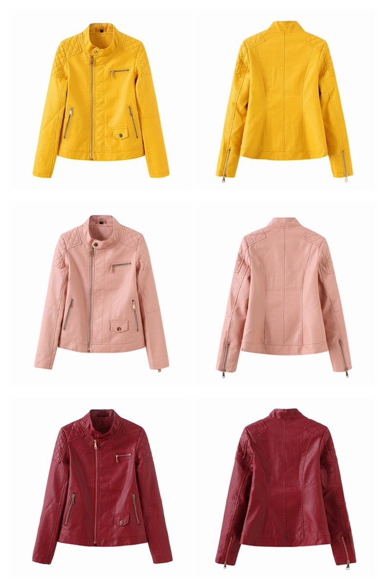 Изображение товара: Женская куртка из искусственной кожи, Женская байкерская куртка большого размера, мотоциклетная куртка, черное, розовое, желтое, красное пальто из искусственной кожи стандартного размера