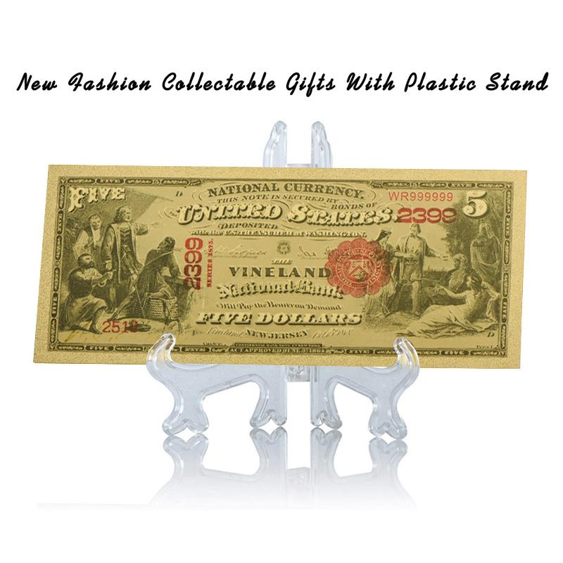 Изображение товара: Фальшивые банкноты WR США, 5 цветов, с пластиковой подставкой, 5 долларов США, американский реквизит, уникальные подарки, Прямая поставка