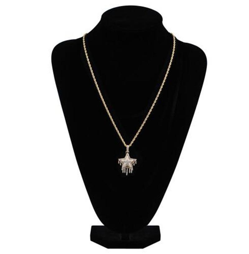 Изображение товара: Ожерелье с подвеской в виде капли звезды из циркония для мужчин и женщин, Ювелирное Украшение в стиле хип-хоп цвета золото и серебро