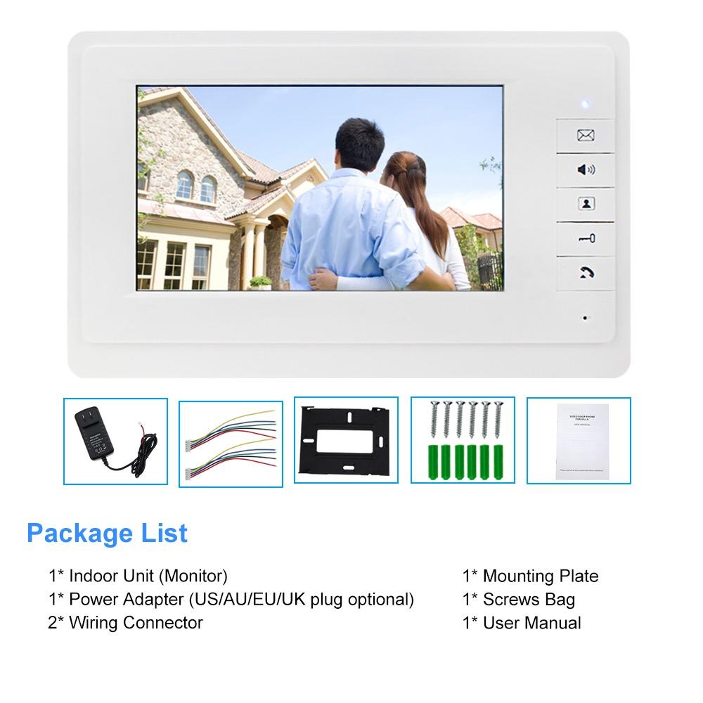 Изображение товара: Проводной 7-дюймовый видеодомофон, внутренний монитор, TFT-LCD цветной экран, видеодомофон, двусторонняя аудиосвязь для домашнего визуального домофона