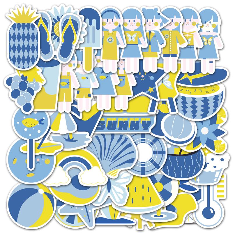 Изображение товара: 50 шт. желтые синие летние наклейки для самостоятельного изготовления чемоданов велосипедов скейтбордов детских игрушек водонепроницаемые наклейки граффити