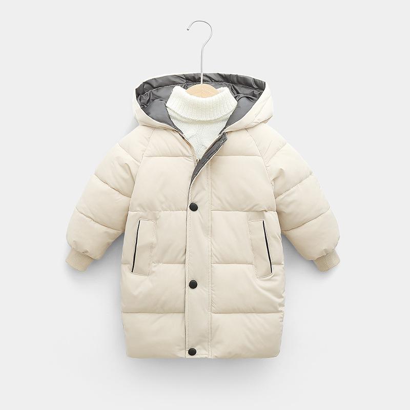 Изображение товара: Теплая длинная куртка, Повседневная Верхняя одежда для малышей, 2021, зимняя Подростковая парка с хлопковой подкладкой для маленьких мальчиков и девочек, утепленное пальто
