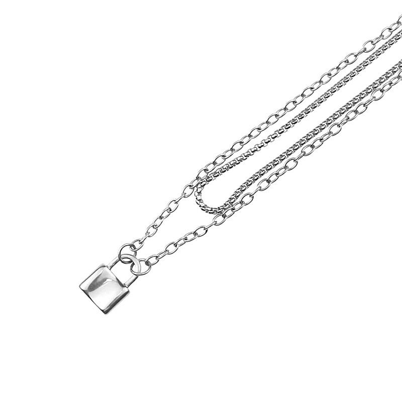 Изображение товара: HebeDeer хип-хоп ожерелье с многослойной цепью женские ожерелья бижутерия для влюбленных серебряный цвет длинный замок трендовые Collares Collie