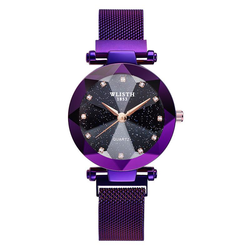 Изображение товара: OMHXZJ W184 Гипсофила индивидуальные модные блестящие бриллиантовые гвозди магнитный ремешок деловой Повседневный кварцевый механизм Женские часы