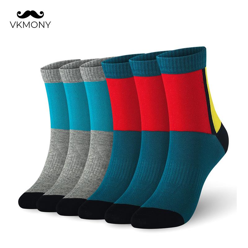 Изображение товара: Мужские спортивные хлопковые носки контрастных цветов, дизайнерские мужские носки 6 пар/лот (ЕС 39-46) (США 7,0-12,0) VKMONY