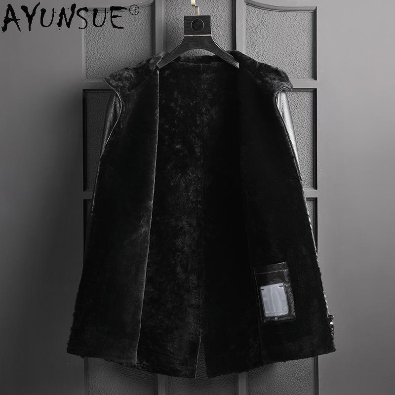 Изображение товара: AYUNSUE мужская куртка из натуральной овчины, Мужская шерстяная куртка с капюшоном и меховым воротником, Мужская зимняя парка, Chaqueta Hombre LXR1000