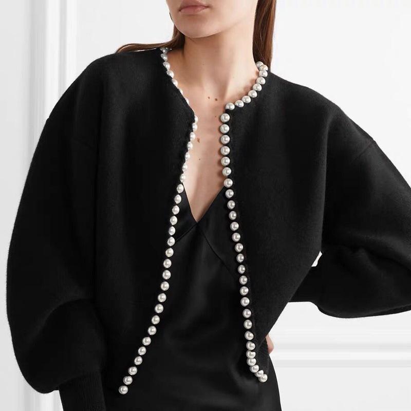 Изображение товара: Женская трикотажная куртка на пуговицах, элегантный черный кардиган оверсайз с длинным рукавом, Осень-зима 2020