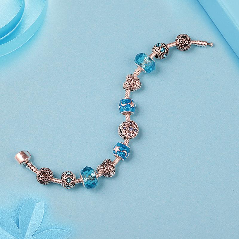 Изображение товара: Прямая поставка, синий браслет с шармами и кристаллами с бусинами Marano, подходит для оригинального браслета для женщин и мужчин, браслет дружбы, подарок