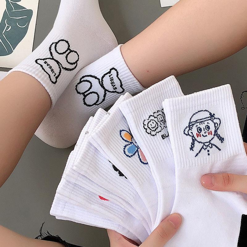 Изображение товара: Женские носки в Корейском стиле, белые длинные хлопковые носки с милым рисунком, забавные японские носки Harajuku kawaii с рисунком, Новинка