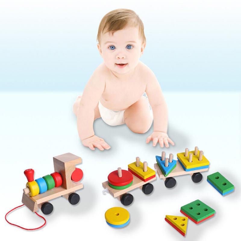 Изображение товара: Лидер продаж, детский детские развивающие игрушки, деревянный поезд, грузовик, набор геометрических блоков, замечательный подарок, игрушка