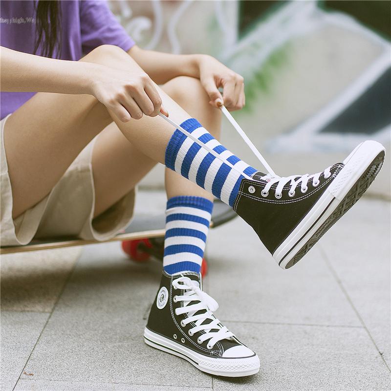 Изображение товара: Мужские хипстерские забавные носки harajuku в разноцветную полоску, хлопковые носки унисекс, носки без пятки, новинка, подарочные носки, Прямая поставка