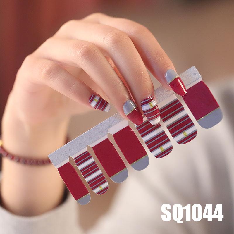 Изображение товара: 14 наконечников/лист для дизайна ногтей, полное покрытие, самоклеющиеся наклейки, полировка, фольга, Переводные кончики, обертывания, 3D водонепроницаемые наклейки для ногтей, серия SQ