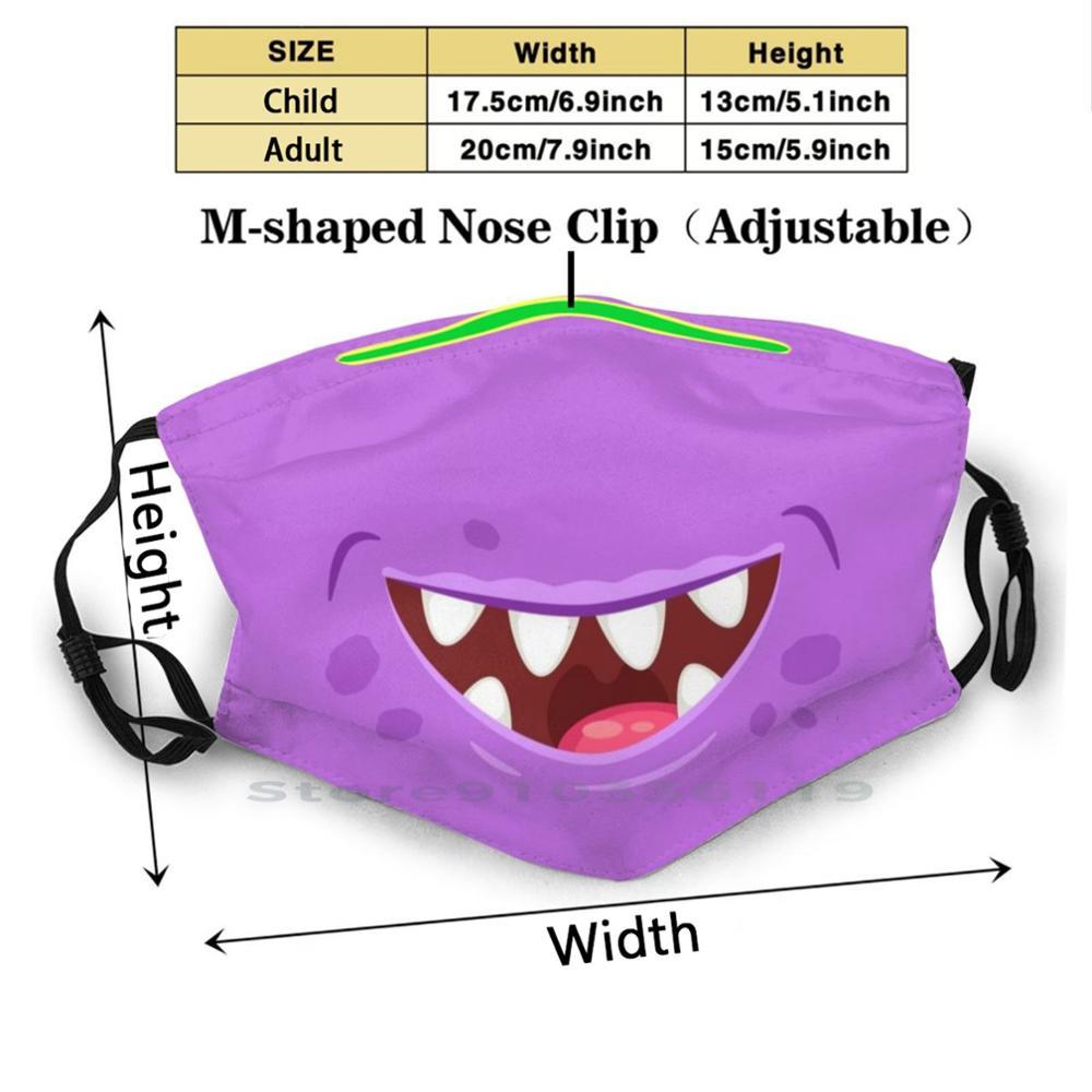 Изображение товара: Маска для взрослых и детей, моющаяся, с фильтром, с фиолетовым языком монстра пасть чудовища