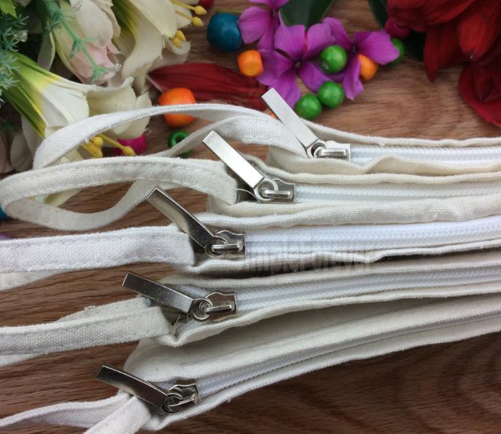 Изображение товара: Белые/бежевые Пустые холщовые пеналы на молнии, мешочки для ручек, хлопковые косметички, косметички, мобильный телефон клатч