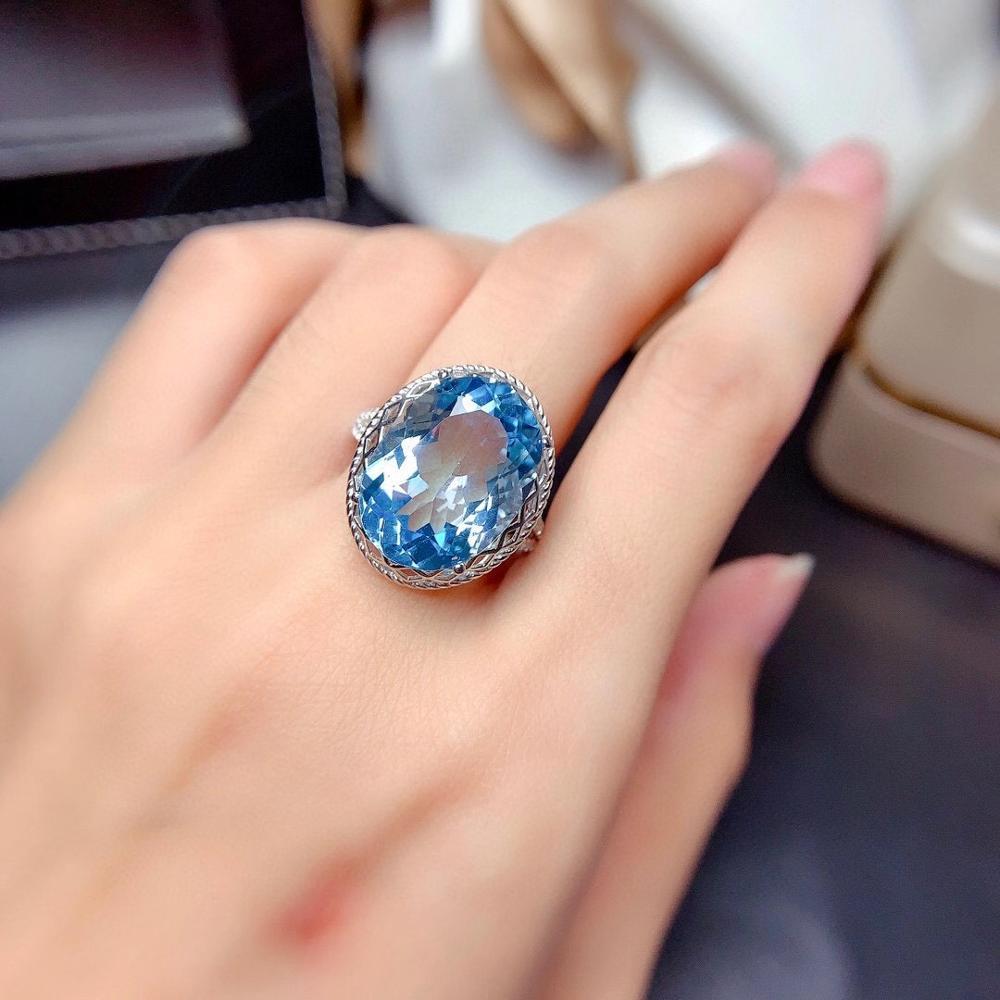 Изображение товара: Сертифицированное кольцо с голубым топазом, серебро 16 карат, настоящий натуральный камень декабря, ювелирные изделия
