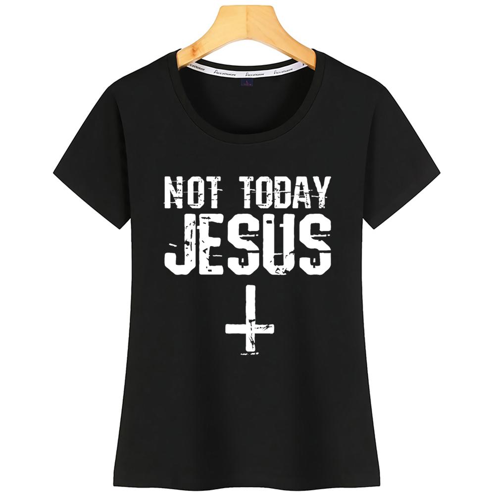 Изображение товара: Женские футболки не сегодня Иисуса, сатаны атеист Модная белая футболка с принтом