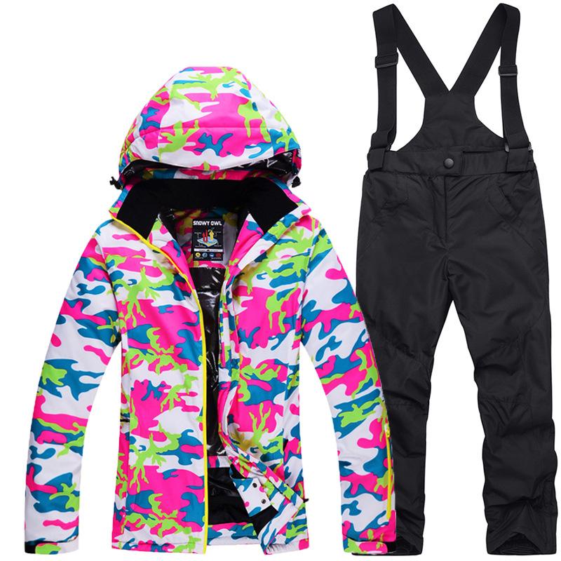 Изображение товара: Теплый детский лыжный костюм для мальчиков и девочек, лыжная куртка и штаны, ветрозащитная водонепроницаемая куртка для сноуборда, зимние детские лыжные костюмы для снежной погоды