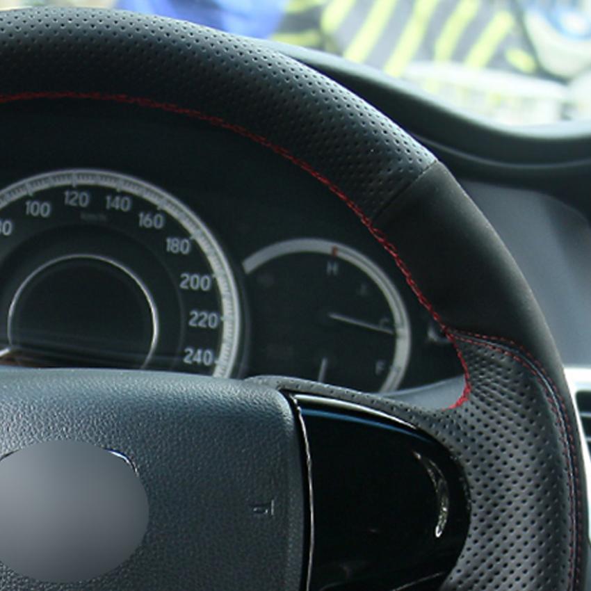Изображение товара: Сшитый вручную черный нескользящий чехол рулевого колеса автомобиля из натуральной кожи для Honda Accord 9 2013-2017 Crosstour 2013-2015