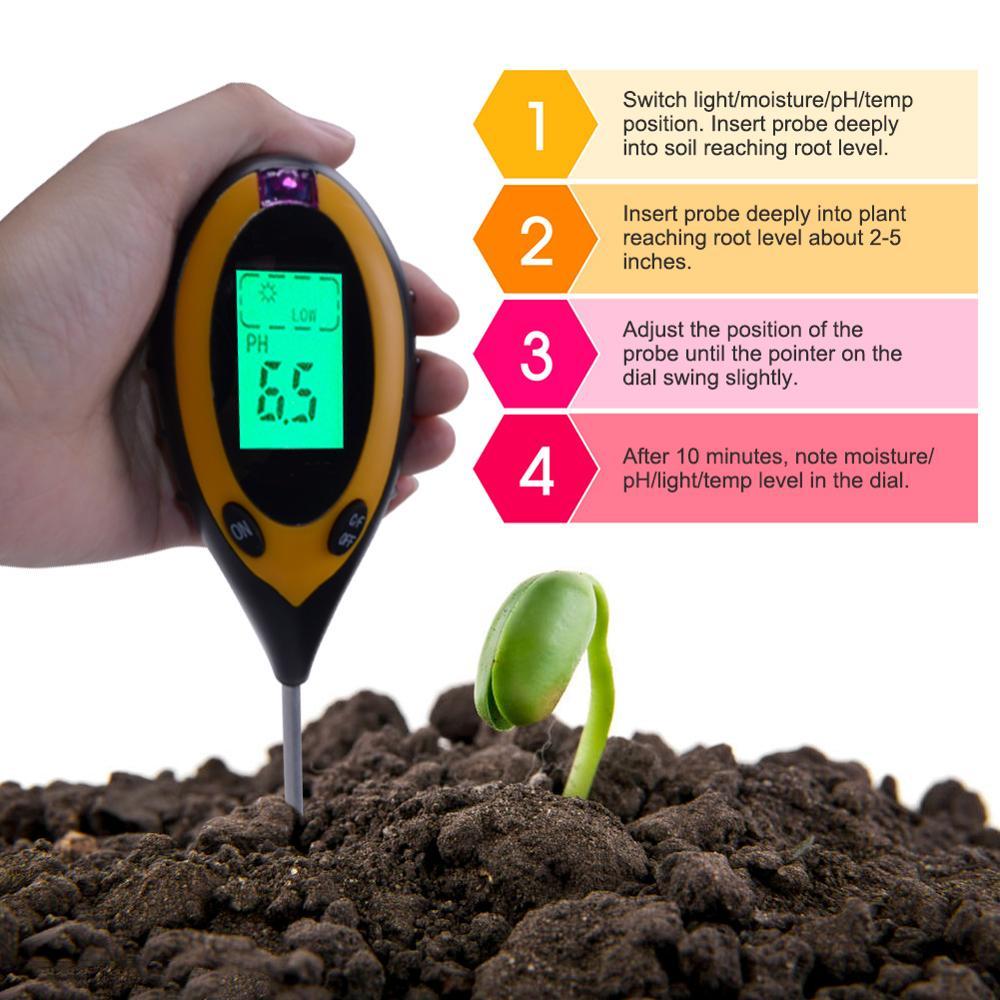 Изображение товара: Тестер почвы 4-в-1, портативный измеритель влажности почвы, измеритель почвы CE, измеритель PH почвы, измеритель интенсивности света при обнаружении