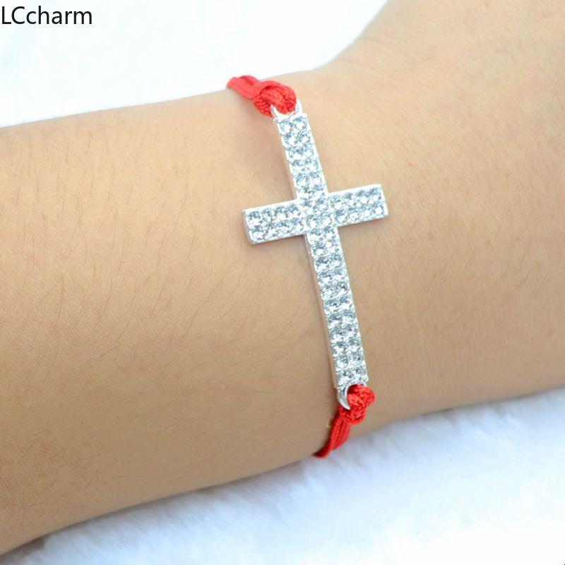 Изображение товара: Плетеный браслет с подвеской в виде креста, для женщин, с красным шнуром, регулируемые браслеты, мужские ювелирные изделия