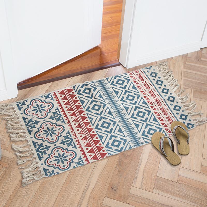 Изображение товара: Хлопковые льняные домашние плетеные ковры с кисточками, коврик для ног, спальня, кабинет, напольные коврики, молитвенный матрас