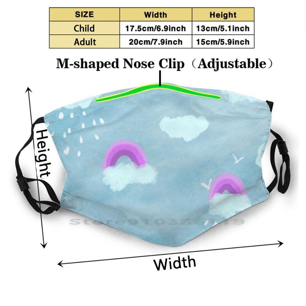 Изображение товара: Мягкая небесная (фиолетовая) милая моющаяся забавная маска для лица для взрослых и детей с фильтром, мягкая небесно-фиолетовая Радужная дождливая маска