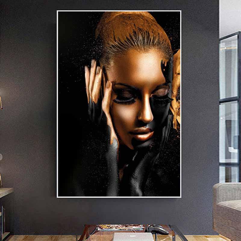 Изображение товара: Картина на холсте с изображением Женщины обнаженной Африканской черно-золотой расцветки, постеры, скандинавские настенные картины, Декор для дома
