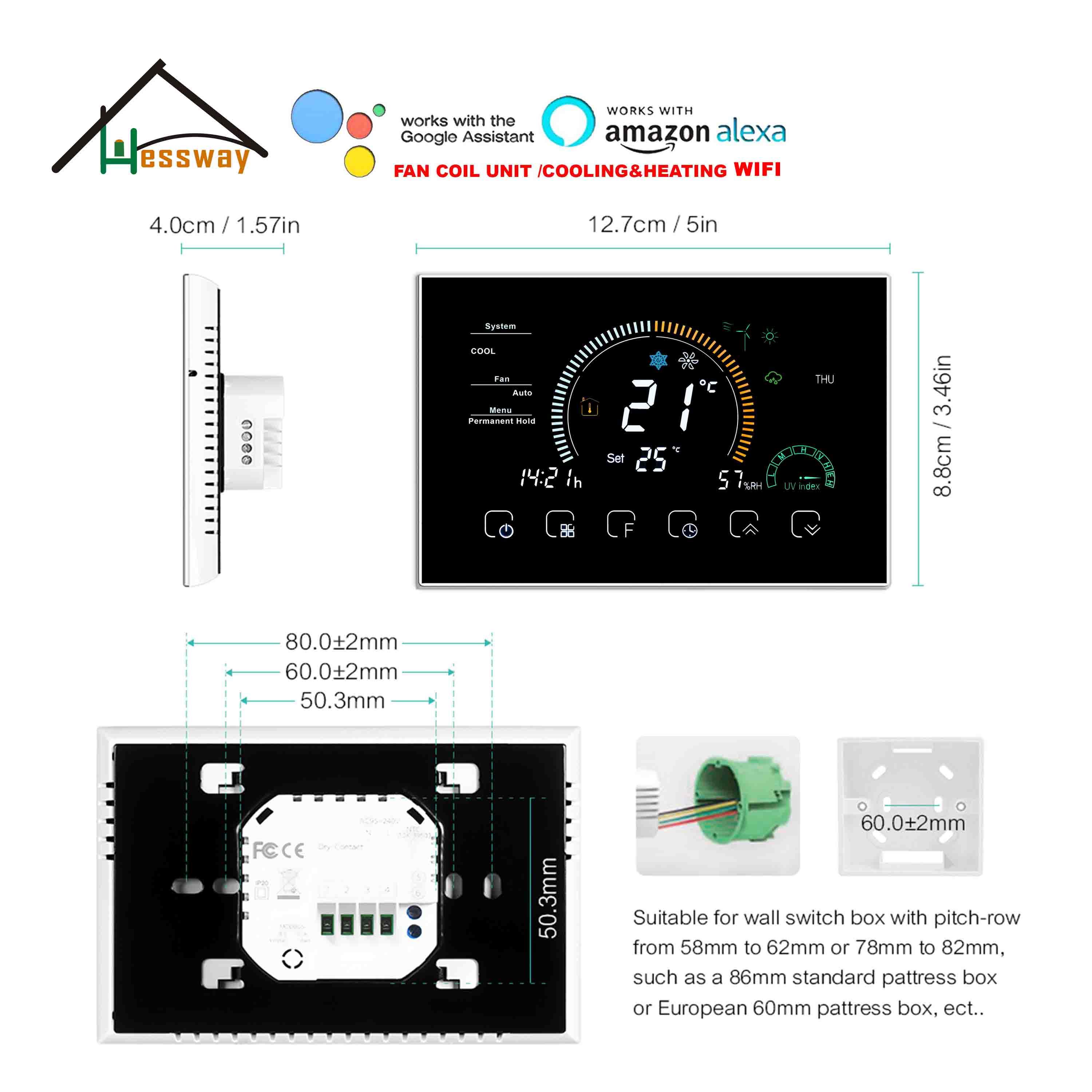 Изображение товара: Термостат HESSWAY для кондиционера, 4,8 дюйма, работает с Alexa Google home