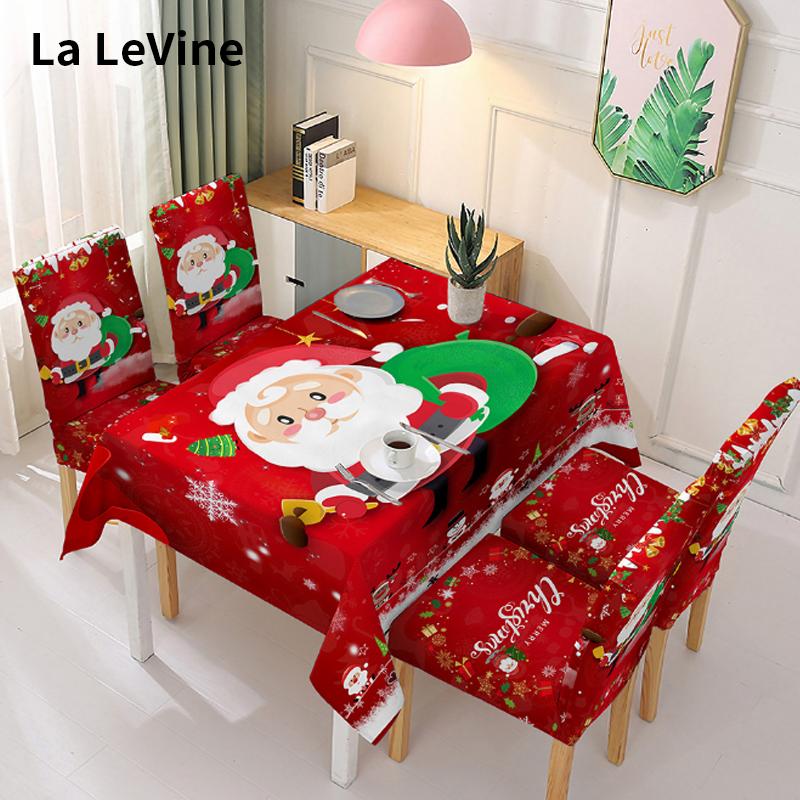 Изображение товара: Рождественская скатерть LA LEVINE с рисунком Санта-Клауса, декоративное покрытие для стула, эластичное красное цельное покрытие для стула, скатерть