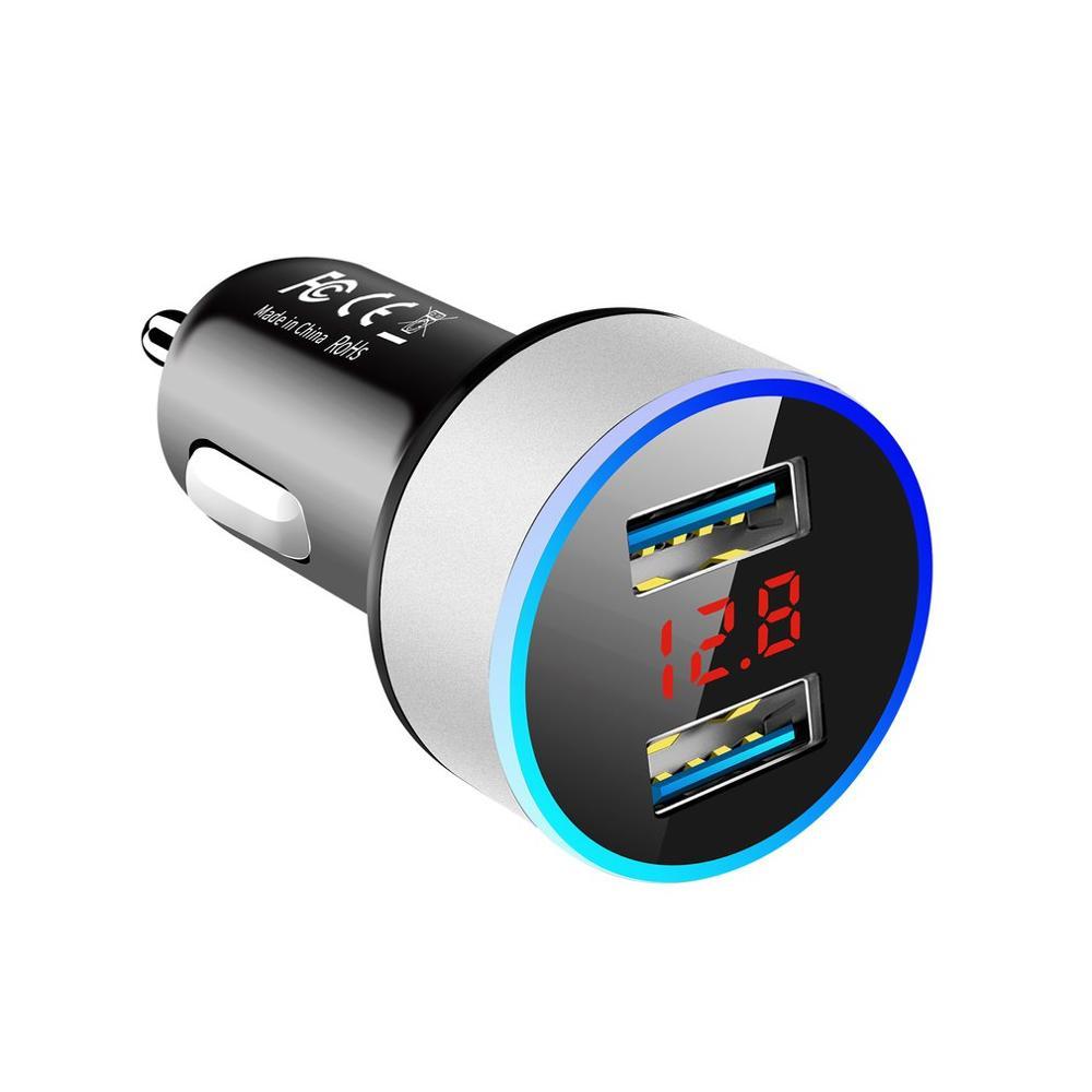 Изображение товара: Автомобильное зарядное устройство с двумя USB-портами и светодиодным дисплеем, а