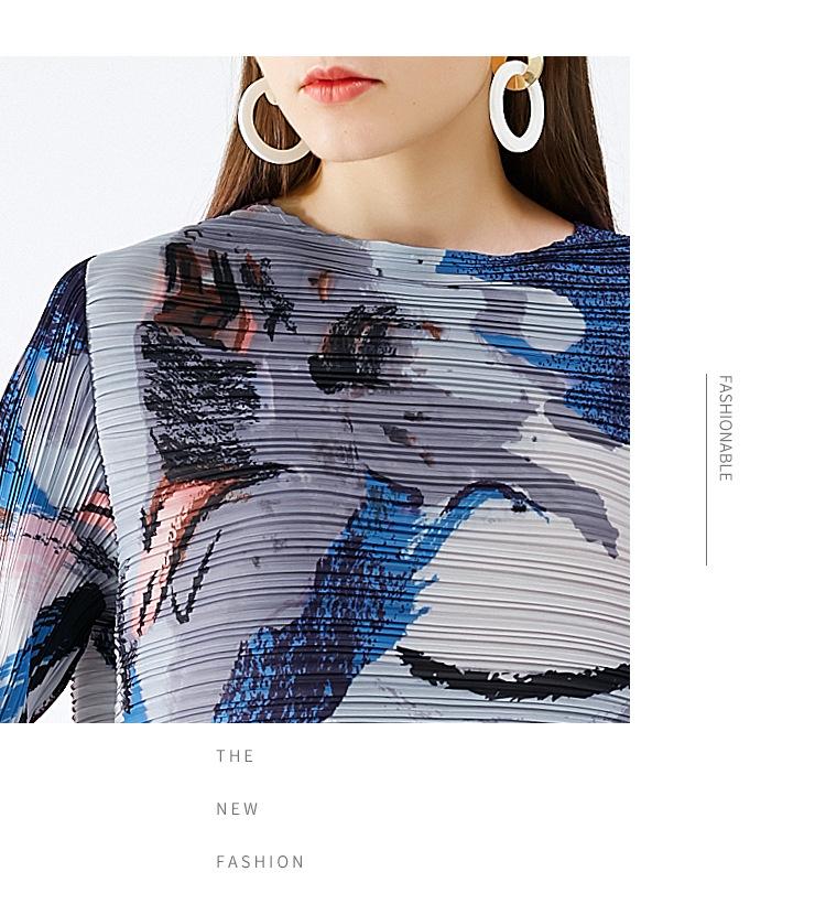 Изображение товара: Лидер продаж, модная футболка миаке с круглым вырезом и складками три четверти + брюки до щиколотки, индивидуальный костюм с абстрактным принтом