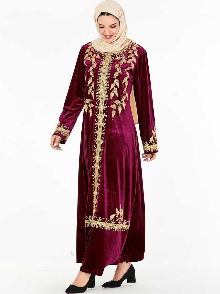 Изображение товара: Длинные платья, элегантное мусульманское платье-хиджаб, женское арабское платье Дубай из плюша с длинным рукавом, платье-абайя, кимоно, Турецкая мусульманская одежда