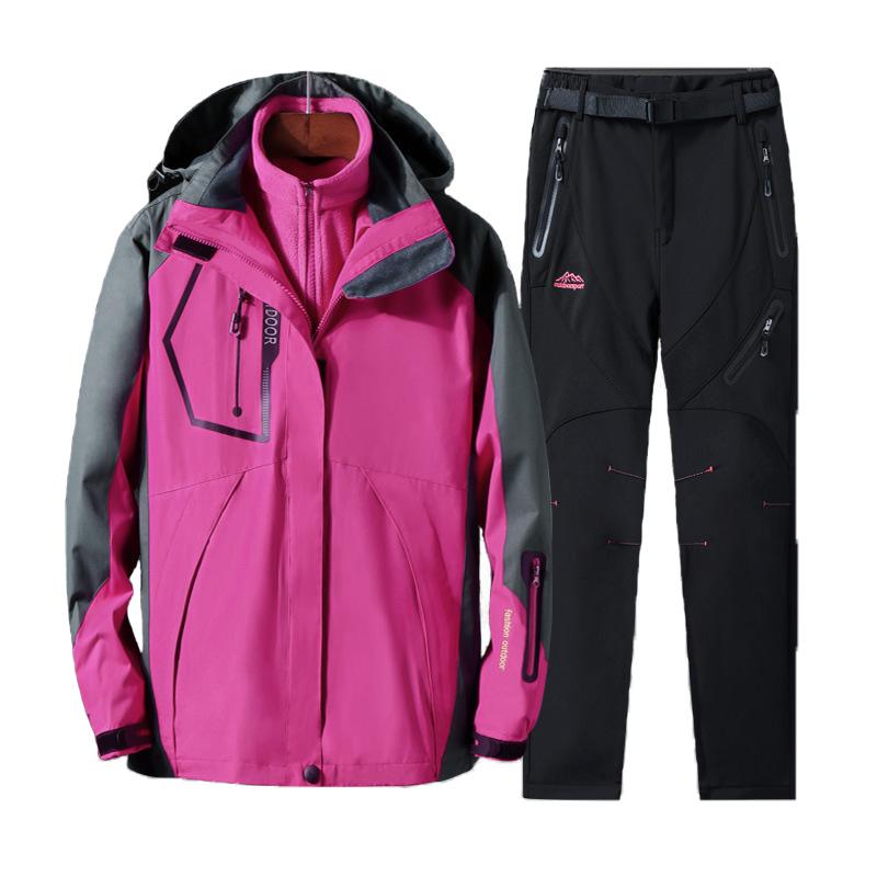 Изображение товара: Мужской зимний комплект уличной куртки и брюк, водонепроницаемый утепленный дышащий Женский костюм для походов, кемпинга, лыжного спорта, уличные куртки