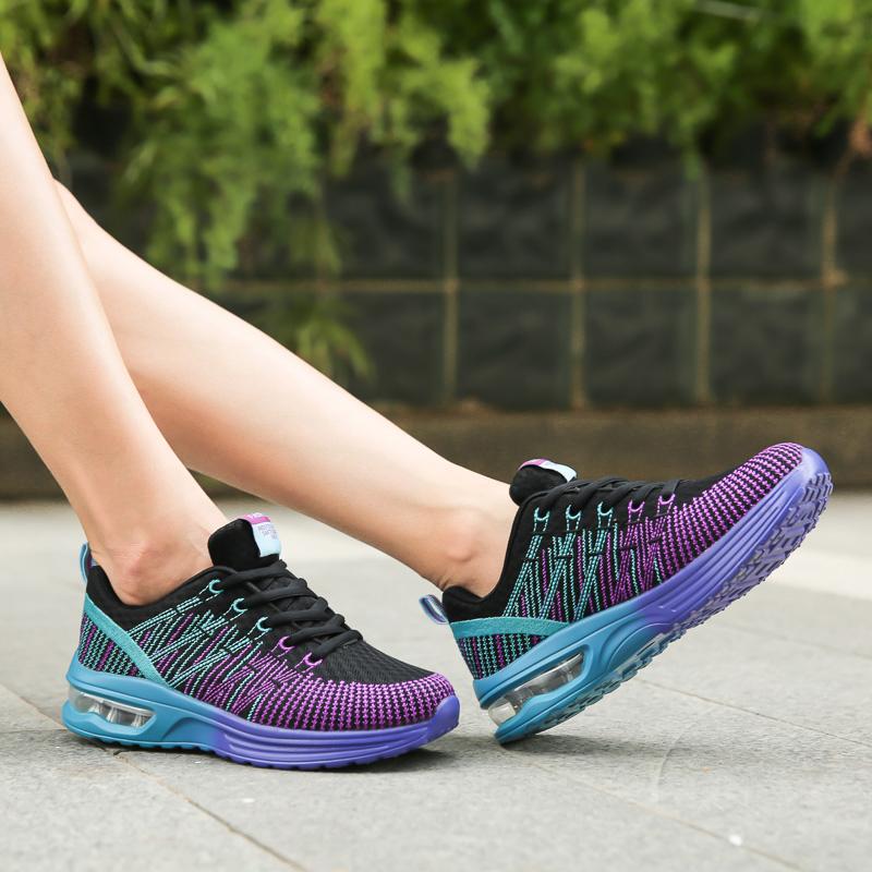 Изображение товара: Беговые кроссовки с воздушной подушкой, женские мягкие кроссовки из цветной сетки, дышащая обувь для бега и ходьбы, женские кроссовки со шнуровкой