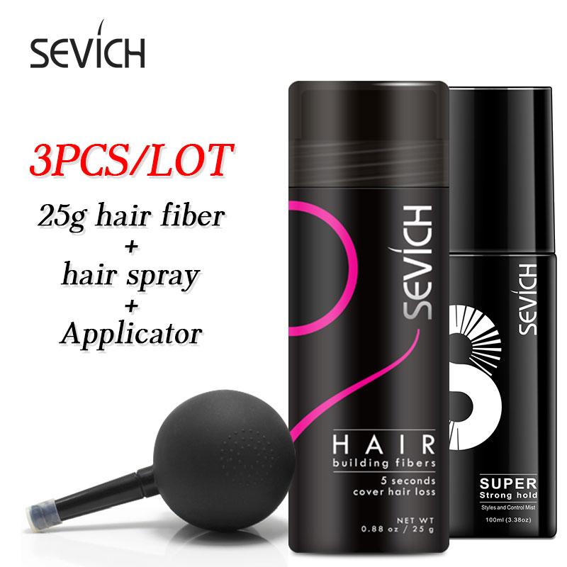 Изображение товара: Sevich 3 шт./компл., против выпадения волос, 25 г, Кератиновое волокно для волос, спрей с аппликатором, сопло, утолщенные волосы, 100 мл, сильный спрей для волос