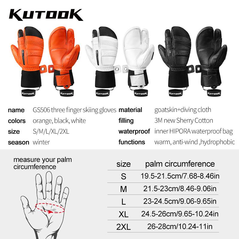 Изображение товара: Перчатки KUTOOK для лыж и сноуборда, зимние, ветрозащитные, водонепроницаемые, из козьей кожи, для мужчин и женщин, теплые, для снегохода, для улицы