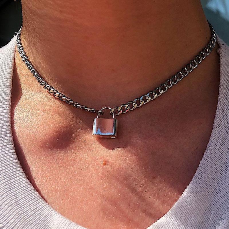 Изображение товара: Ожерелья HebeDeer с замком, ювелирные изделия, чокер для влюбленных, модное женское винтажное ожерелье серебряного цвета, цепочка для женщин, колье