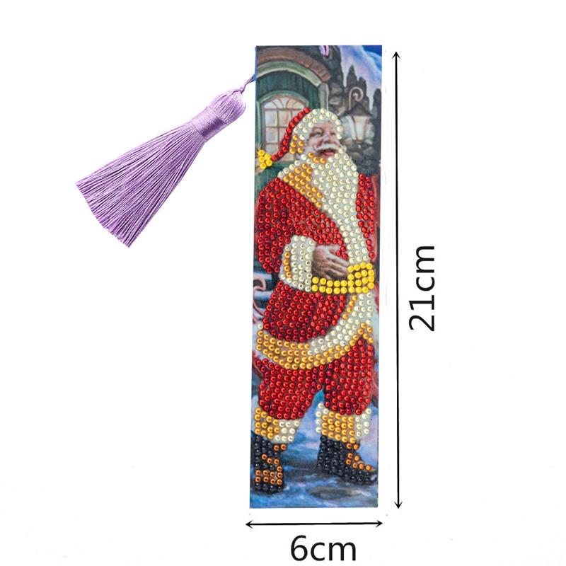 Изображение товара: 5D бриллиантовый рисунок Рождество, Санта-Клаус, снеговик, Закладка для книг с алмазной вышивкой, искусственная работа, Круглый бумажный пакет, мультяшный