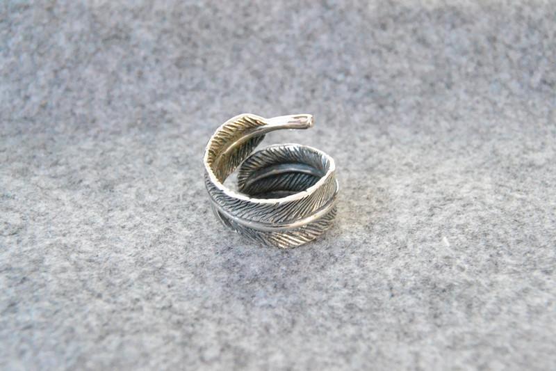 Изображение товара: Кольцо с перьями мужское из серебра 925 пробы, регулируемое кольцо с открытым концом, ювелирные изделия из тайского серебра в стиле ретро
