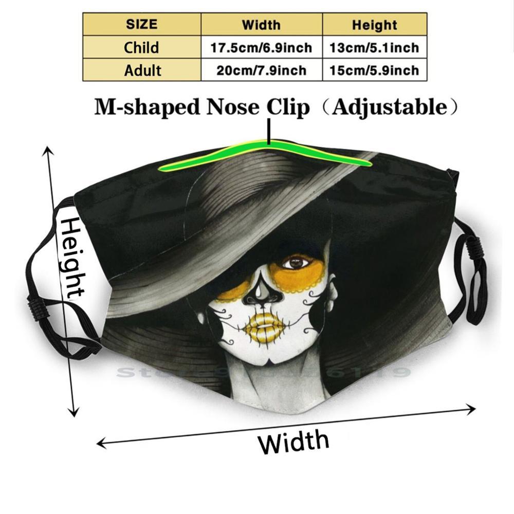 Изображение товара: Dia-де-лос-muertos печать многоразовая маска Pm2.5 фильтр маска для лица для детей диа-де-лос-muertos женская шляпа золото